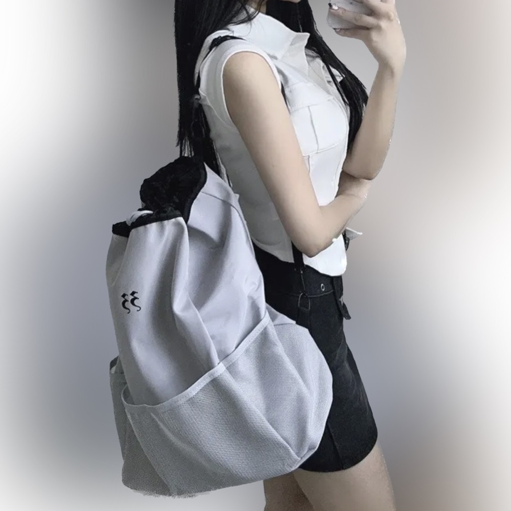 33 - Drawstring Silver Backpack for Women Lightweight with Large Capacity